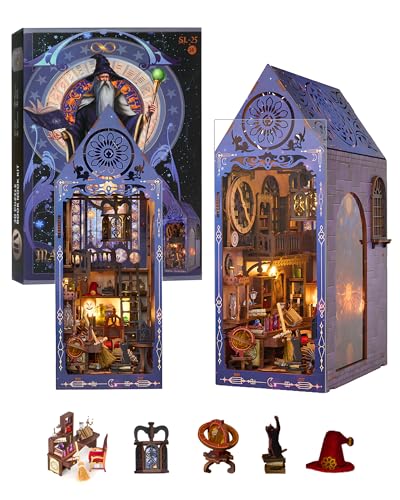 DIY Book Nook Kit - 3D Wooden Puzzle Booknook for Adults, Miniature House Dollhouse Kit for Bookend Bookshelf Insert Decor, Magic Book Model Build Gift for Teen Girls Boys Women Men
