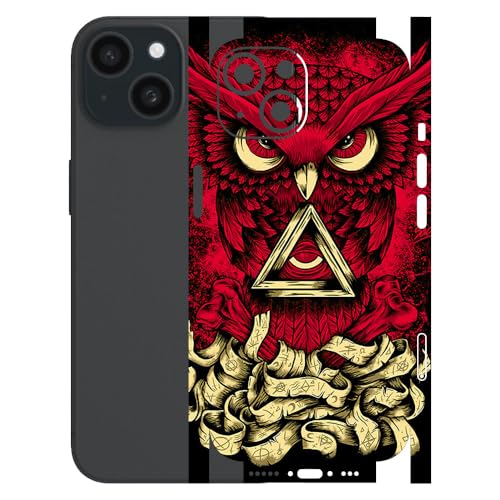 Image of AtOdds - Full Body Back Screen Guard Protector Film - Lamination Wrap Skin Sticker for iPhone 15 | Scratchproof Matte Finish (Design - Red Owl)
