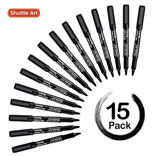 Image of Shuttle Art Dry Erase Markers, 15 Pack Black Magnetic Whiteboard Markers with Erase,Fine Point Dry Erase Markers Perfect For Writing on Whiteboards, Dry-Erase Boards,Mirrors for School Office