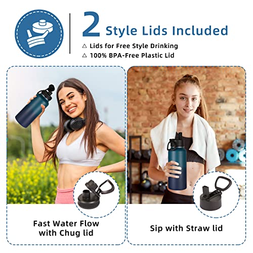 Volhoply 1 Litre Water Bottles Bulk 2 Pack with Straw & Spout Lid,Insulated Sports Water Bottle,Double Wall Vacuum Stainless Steel Tumbler,Leak Proof Wide Mouth Metal Flask for Travel(Dark Night,2) - Image 2