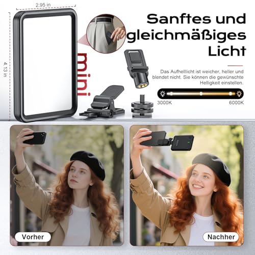 Wiederaufladbares weiches Selfie-Licht für Telefon, Kamera, Laptop, 3000 mAh tragbares LED-Licht für Bilder, Telefon-Lichtclip für Selfie, Vlog, TikTok, Make-up, Videokonferenz
