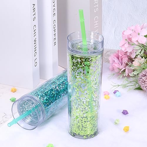 uxcell Skinny Acrylic Tumbler with Lid and Straw, 16 Oz Double Wall Cups for Ice Coffee, Shiny Travel Tumblers for Birthdays Gifts, Customization (Sky Blue) - Image 4