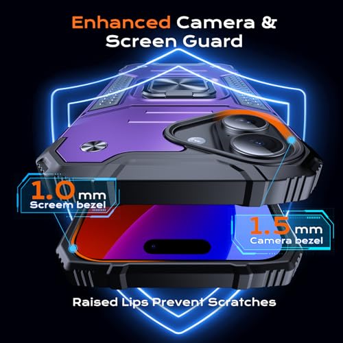 Image of Anqrp Heavy Duty Case for iPhone 16 Case with Enhanced Ring Holder Grip Stand, Military Grade Shockproof Rugged Drop Protective Silicone Hard Slim iPhone 16 Phone Case Cover,Purple