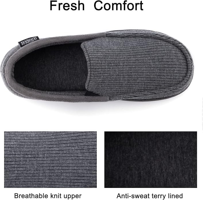 Image of ULTRAIDEAS Men's Moc-Toe Slippers Loafer House Shoes Indoor Outdoor Memory Foam with Breathable&Warm Knit Upper