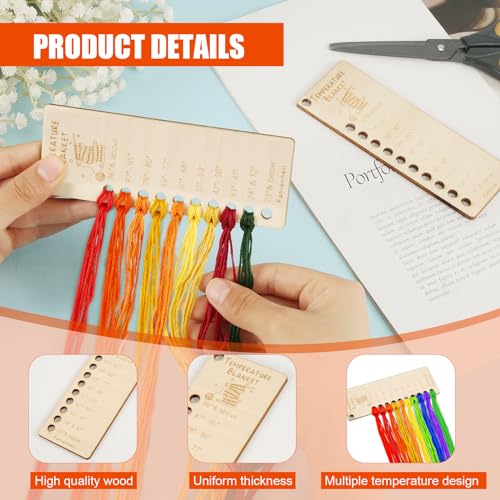 Image of 2pcs Wood Temperature Blanket Color Chart, Reusable Crochet Blanket Chart Planners Wool Yarn Shade Organization Storage Card Coloring Scheme for Handmade Items Thread Crochet Projects