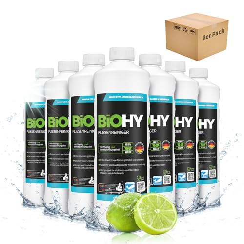 BiOHY Fliesenreiniger (9x1l Flasche) | speziell entwickelt für Stein- & Fliesenböden | hinterlässt eine schmutzabweisende Glanzschicht | entfernt jegliche Art von Schmutz mühelos