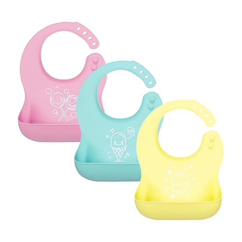 Miniatura 6 de Yoofoss Baberos de silicona para bebés y niños pequeños 2 baberos impermeables para bebés y niñas sin BPA fácil de limpiar grisazul claro