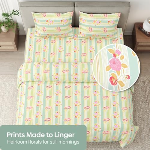 Image of haus & kinder Double Bedsheet for Queen Size Bed | 90 x 100 Inches 186 TC Cotton Bedsheet for Double Bed with 2 Pillow Covers - Golden Hour Garden