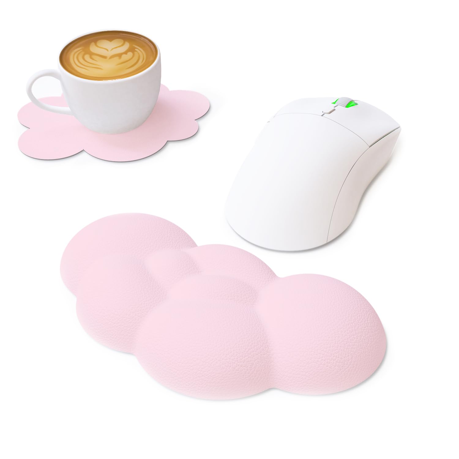 MANBASNAKE Cloud Mouse Pad Wrist Support,Leather Cushion Memory Foam,Leather Waterproof Coaster,Ergonomic Palm Rest for Computer,Laptop,Office Work,PC Gaming,Wrist/Elbow Pain Relief (Pink)