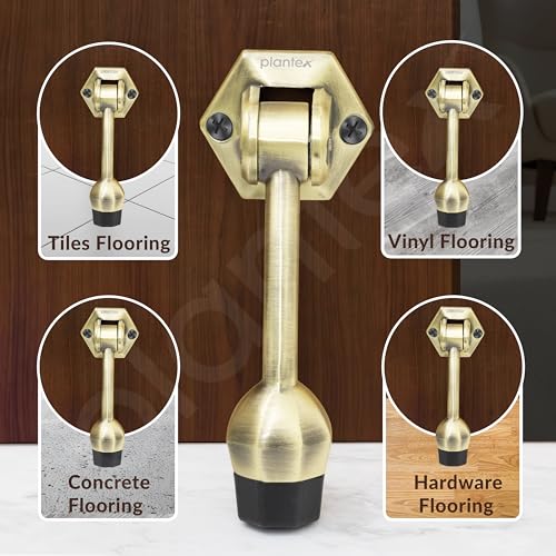 Image of Plantex Door Stopper for Main Door /5-Inch Stopper with Rubber Grip /Stoppers for Wooden Door /Stops for Door - Pack of 1 (Brass Antique)