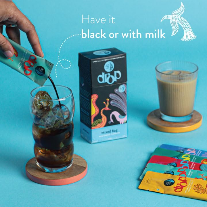 Image of Blue Tokai Coffee Roasters Drop Assorted | Liquid Coffee Concentrate | 100% Arabica | Ready to Use Coffee | Hot or Cold | Pack Of 10 Sachets | 20ML Each | Instant Coffee | Specialty Coffee Concentrate