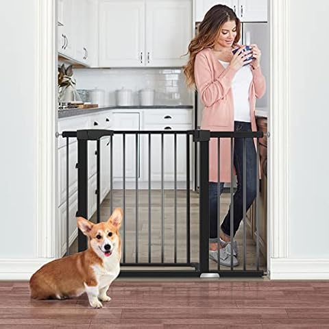 ALVOD Baby Gate for Stairs, 40.55''-46'' & 29.53''-35'' Wide Auto Close Indoor Dog Gates for Doorways, 30" Tall Easy Walk Through Baby Safety Gate Includes 2.75" 11" Extensions Cover