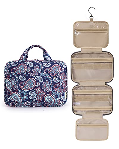 Image of BAGSMART Toiletry Bag Travel Bag with Hanging Hook, Water-resistant Makeup Cosmetic Bag Travel Organizer for Accessories, Shampoo, Full-size Container, Toiletries (Red Paisley, Large)