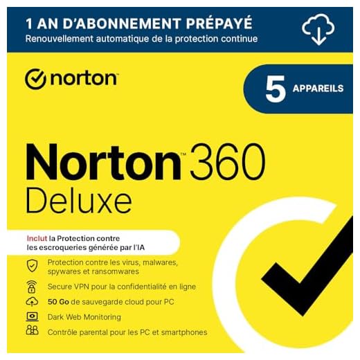 Norton™ 360 Deluxe 2024 |5 Appareils | 1 An d'Abonnement | Secure VPN - Password Manager - Dark web monitoring| PC/Mac/iOS/Android - Téléchargement