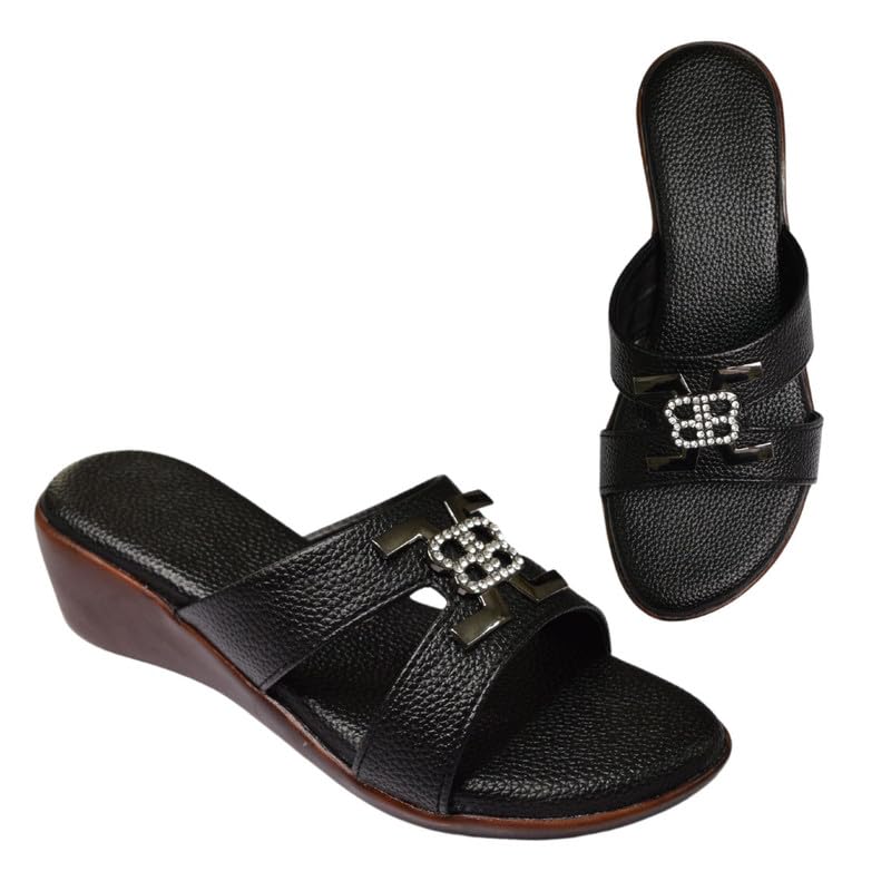 Stepee Casual Black Comfort Slipper Slip on Open Toe Wedge Slipper for Women (B0D8KQGC3W) Amazon Price History, Amazon Price Tracker