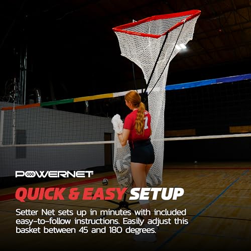 PowerNet Setting Volleyball Training Net, Portable Training Equipment for Setters, Adjustable Height Indoor Outdoor Volleyball Net for Backyard or Gym, Drawstring Ball Release