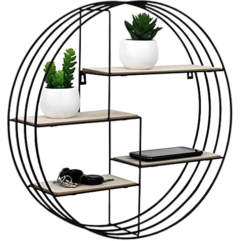 Homme Concept - Black Metal Circular Wall Shelf, Large Decorative Floating Display Shelves, Design for Bathroom, Living Room, Kitchen and Bedroom Decor, Hanging Storage Shelving Unit Cover