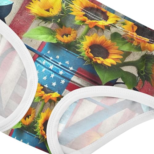 Cotton Toddler Underwear Custom Patriotic Sunflowers American Flag Cute Panties Girl Stylish Briefs Undies Kids 2t4