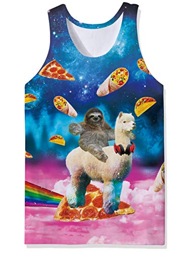 ALISISTER Herren Tank Top 3D Cool Regenbogen Alpaka Faultier All-Over Graphic Tanktops Sommer Workout Tankshirt Weste Muskelshirt Fitness XL