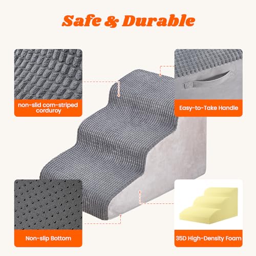 Pawque-Dog-Stairs-and-Ramp-for-High-Bed-Or-Couch-Non-Slip-Balanced-Pet-Steps-Easy-to-Walk-for-Small-Medium-Short-Legged-Older-Dog-Pet-Safe-Up-to-40-lbs-3-Steps-Grey Pawque Dog Stairs and Ramp for High Bed Or Couch Non Slip Balanced Pet Steps Easy to Walk for Small Medium Short Legged Older Dog Pet Safe Up to 40 lbs 3 Steps Grey