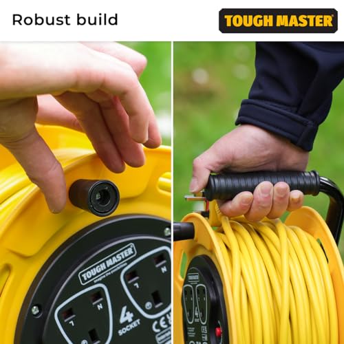 Tough Master 4 Socket Cable Reel 30M Extension Lead, 13A Heavy Duty Four Extension Cable Reel With Thermal Cut Off For Garden Lawn Mover Home & Office - 6