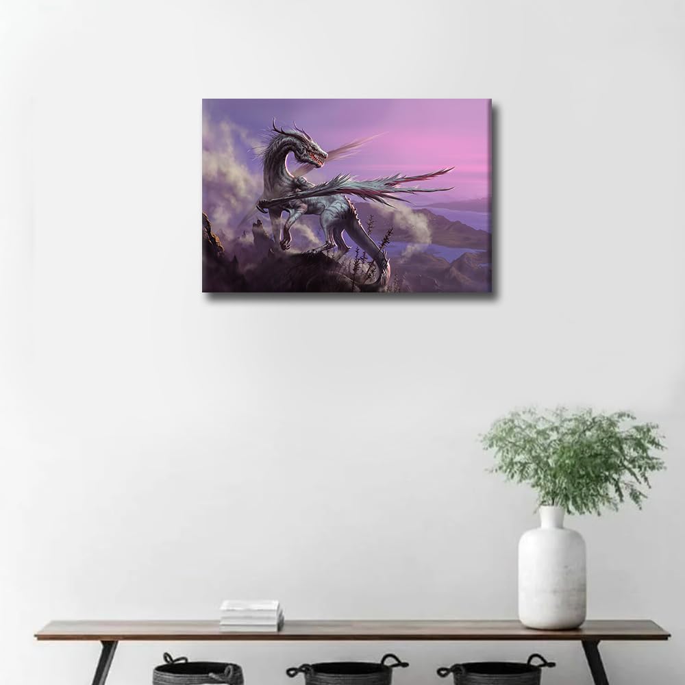 Large Size Fantasy Dragon Posters and Prints Wall Art Canvas for Bathroom Decor Fantasy Wild Animals Wall Art Norse Home Rustic Decoration Poster Decor Fantasy Wall Decor Ready to Hang Framed24x16in - Image 3
