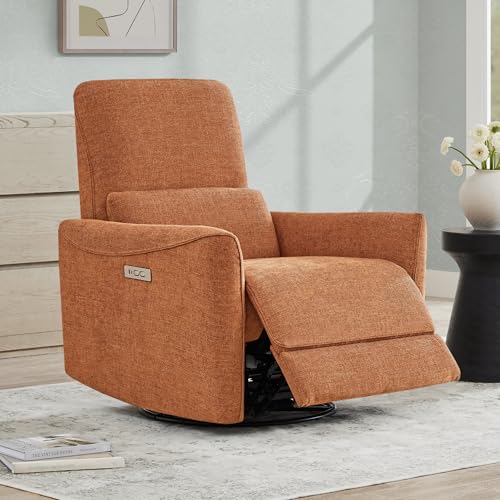 Image of CHITA Power Swivel Glider Recliner Chair, Nursery Glider, Fabric Terracotta | FSC Certified Upholstery Rocking Chair, Power Lumbar Support, Reclining Chair for Living Room & Nursery
