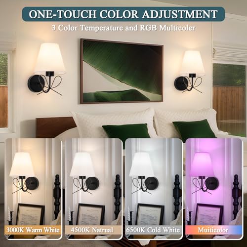 Image of ADISUN Modern Wall Sconce Set of Two, Battery Operated Wall Sconce Remote Control Dimmable Wall Lamp Wireless Sconces for Living Room Bathroom Dining Room Corridor Staircase (2 Bulbs Included)