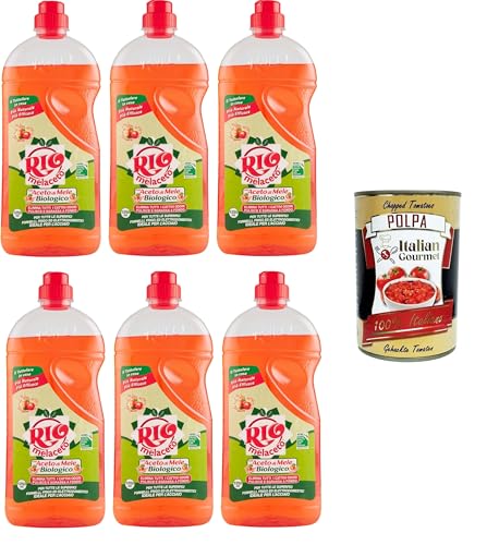 Rio Melaceto - Detergente líquido para vajilla y cubiertos, 6 x 1 L, con vinagre de sidra de manzana orgánico, desengrasa y elimina los malos olores + Polpa italiana Gourmet 400 g