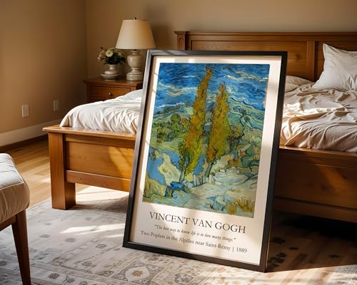 Image of Waltractive Vincent Van Gogh Paintings Framed Poster with Beautiful Quotes - Available in 33x22 and 48x33 CM - Classic Art Poster with sleek Black Frame - Elegant Home and Office Decor (Two Poplers in the Alpilles, 9x13 Inch, Framed)