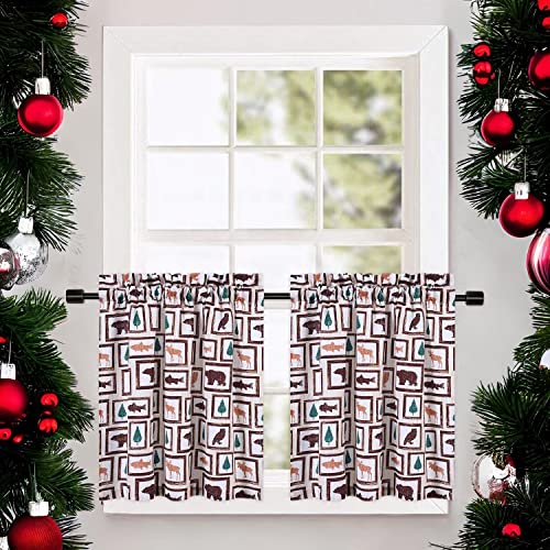GlowSol Christmas Short Curtains, Animals Pattern Christmas Window Curtains for Kitchen Living Room Bedroom Bathroom 2 Panels Boho Xmas Home Decor Rod Pocket Half Window Cafe Curtains, 27.5" W x 24" L