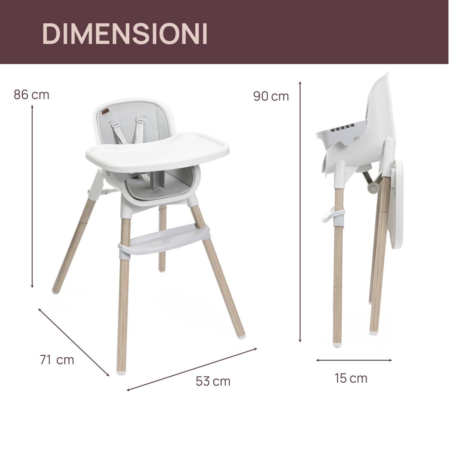 Chicco Zest Plus Seggiolone Evolutivo Pappa per Bambini da 6 mesi a 40 Kg, Richiudibile e con Seduta Lavabile, Con Imbottitura inclusa, Cintura a 5 Punti e Vassoio Rimovibile, Leggero, Compatto