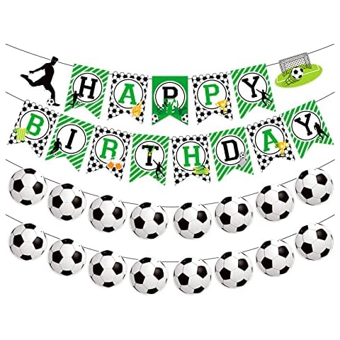 Football Birthday Party Banner Bunting Soccer Happy Birthday Party Decoration Football Hanging Bunting Garland for Boys Girls Kids Football Birthday Party Decor Cover