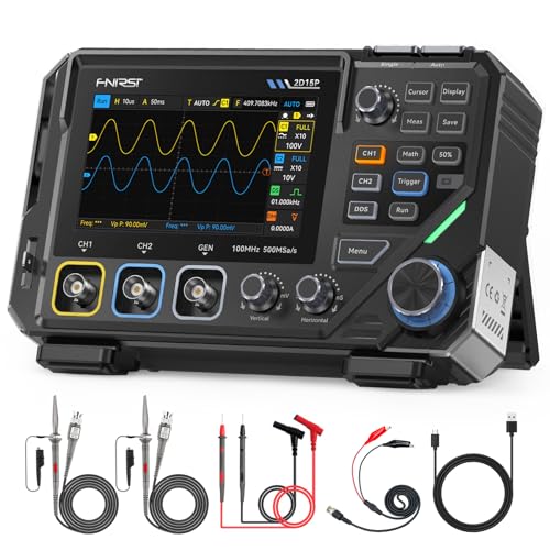 Image of FNIRSI 2D15P 100MHz Digital Oscilloscope Multimeter DDS Signal Generator 3 in 1, 2CH Automotive Oscilloscope Multimeter 19,999 TRMS Counts, 500MS/s Sampling, 4.3