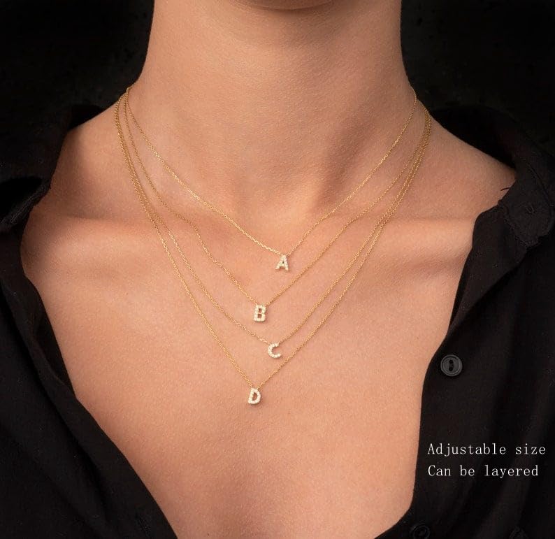 Initial Heart Necklaces for Women - Dainty Cute Necklace Small Layered 14K Gold Plated A-Z Letter CZ Pendant Trendy Satellite Chain Necklaces for Women Non Tarnish Gold Jewelry Set Gift
