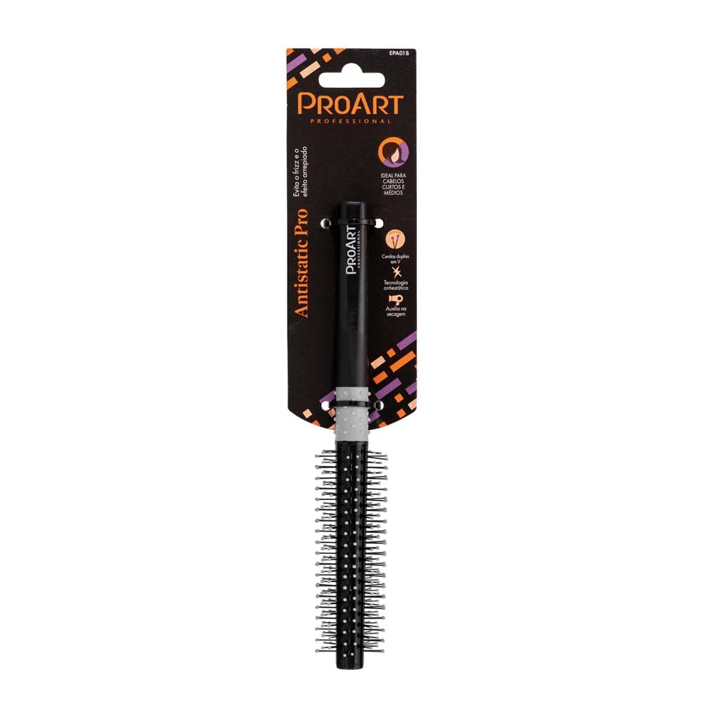 Escova Antiestática Proart Pro 12mm em embalagem preta com detalhes em laranja