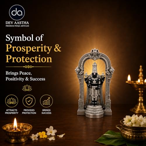 Image of Silver Plated Tirupati Balaji Idol 4.7 Inch | Balaji Murti for Pooja Room, Home Decor & Living Room | Spiritual Gift Showpiece for Housewarming
