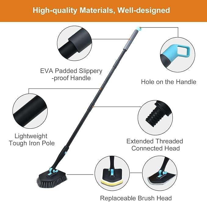 Image of Bathroom Floor Cleaning Brush with Long Handle, 3 in 1 Tub and Tile Scrubber Brush and Microfiber pad Combo Long Pole Detachable Heads for Kitchen, Toilet, Window Glass (Cleanning Brush (Scrubber))