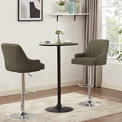 Vecelo Bar Stools Set Of 2, Adjustable Barstools, Counter Height Stools With Back And Arm, Kitchen Island Stools, Swivel Pu Leather Chairs For Pub, Dining Room, Modern Style, Dark Grey #TOP3