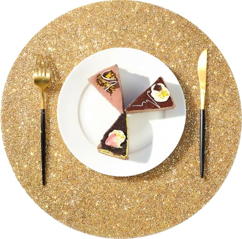 Set de table rond à strass - 38,1 cm - Glam - Sets de table décoratifs pour cuisine, mariage, banquet - Doré
