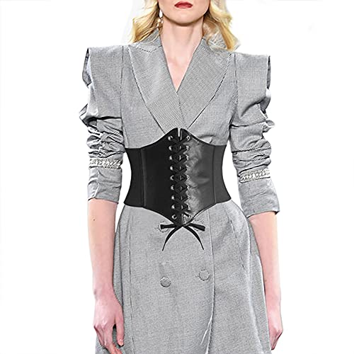 DTWAWA Black Corset Belts for Women, Wide Elastic Tied Leather Waspie Waist Belt for Girls Dresses2