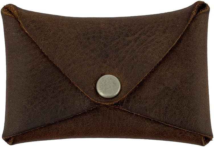 Hide & Drink, Rustic Leather Envelope Shaped Coin Case, Secret Bag Miniature World, Handmade Includes 101 Year Warranty (Bourbon Brown)