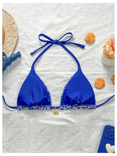 WDIRARA Women's Floral Textured Halter Bikini Top String Triangle Hawaiian Swimsuit Tops2