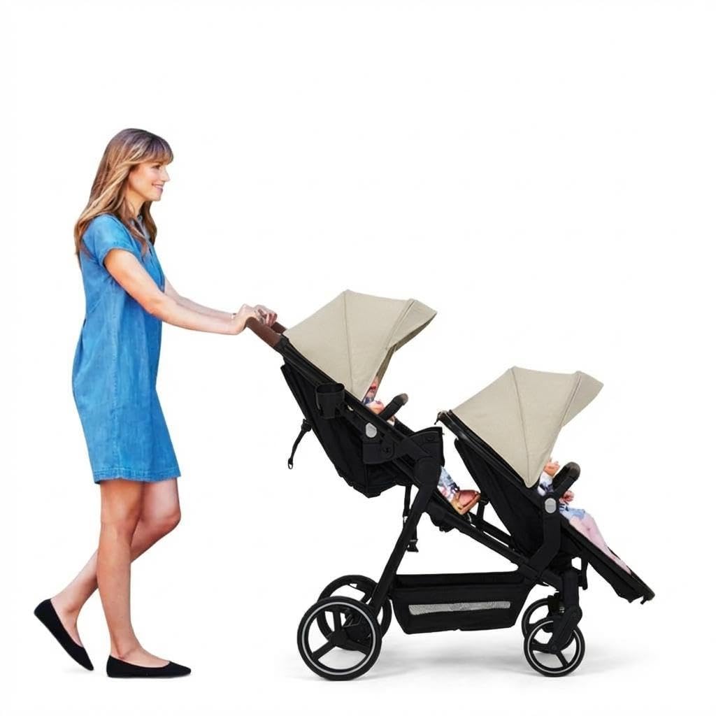 Tandem Stroller,Tandem Double Stroller with Bassinet Mode,Reversible Seats & Adjustable Canopy, One-Hand Fold Frame, Large Storage Basket, Travel System for Newborn & Toddler Twins,Compact Fold