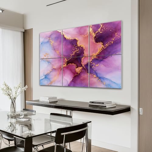 Paneles Acústicos Decorativos Auto Adhesivos LAMOONHOME Paquete de 6 Paneles Absorbentes de Sonido 72x48 Pulgadas Textura Abstracta Alcohol Tinta Dorado y Morado miniatura 7