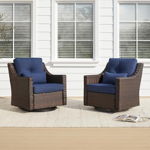 CHITA 2 Pieces Patio Wicker Chairs, 360° Rocking Swivels Outdoor