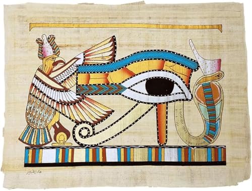 Papyrus égyptien original Œil d'Horus amulette protectrice peinture artisanale 33x43