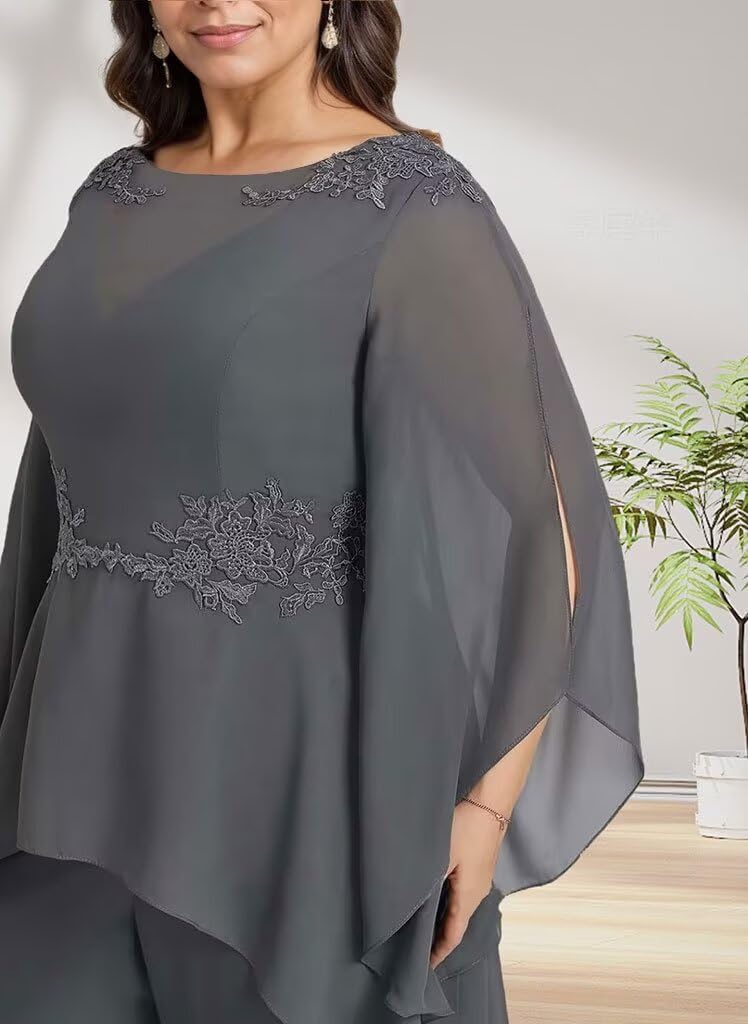 2 Pieces Chiffon Mother of The Bride Pant Suits for Wedding Lace Appliques Formal Outfits Ruffle Sleeve Pantsuits - Image 6