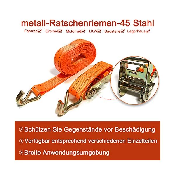 AufuN Spanngurt mit Haken 6m 38mm Profi Robuste 2000 daN zweiteilig Ratschengurt Zurrgurte nach DIN EN 12195-2… – Bild 5
