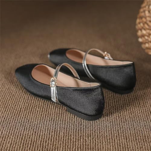 Stunner Women's Black Flats Fashion Square Toe Flat Shoes Soft Slip On Mary Jane Flats Black 42(9.5) 23